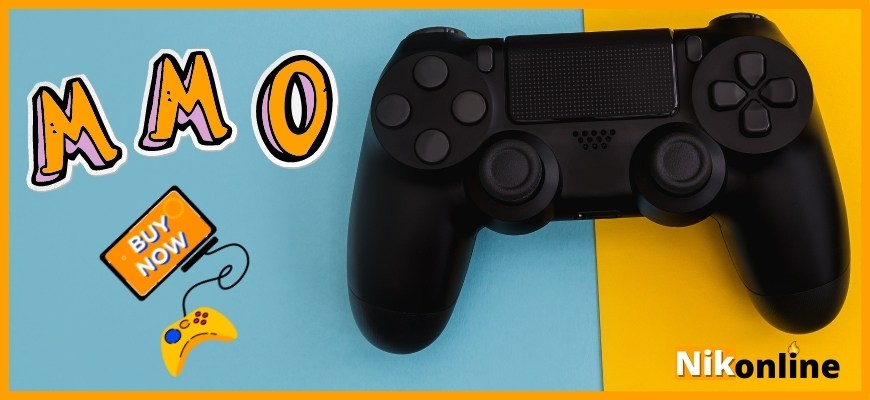 Написано "MMO", монитор, желтый и черный джойстики для игр